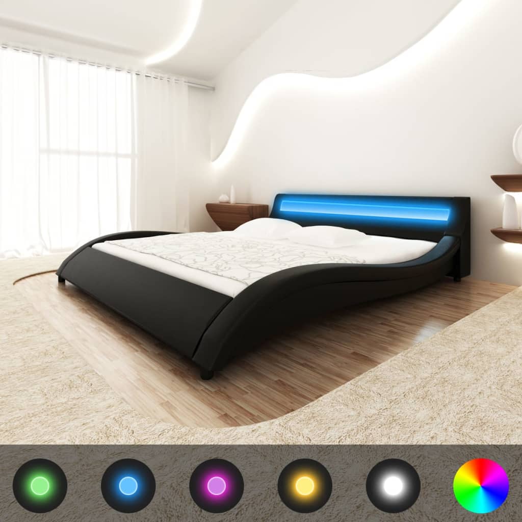 Bett mit Matratze LED Schwarz Kunstleder 180×200 cm kaufen