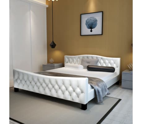 Shop vidaxl seng med madras 180 x 200 cm kunstlæder højglans hvid ... Hvid seng leather