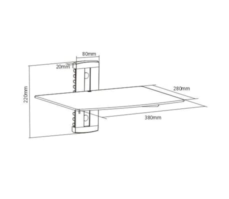Ścienna, szklana p&oacute;łka na płyty DVD, 1 poziom, srebrna