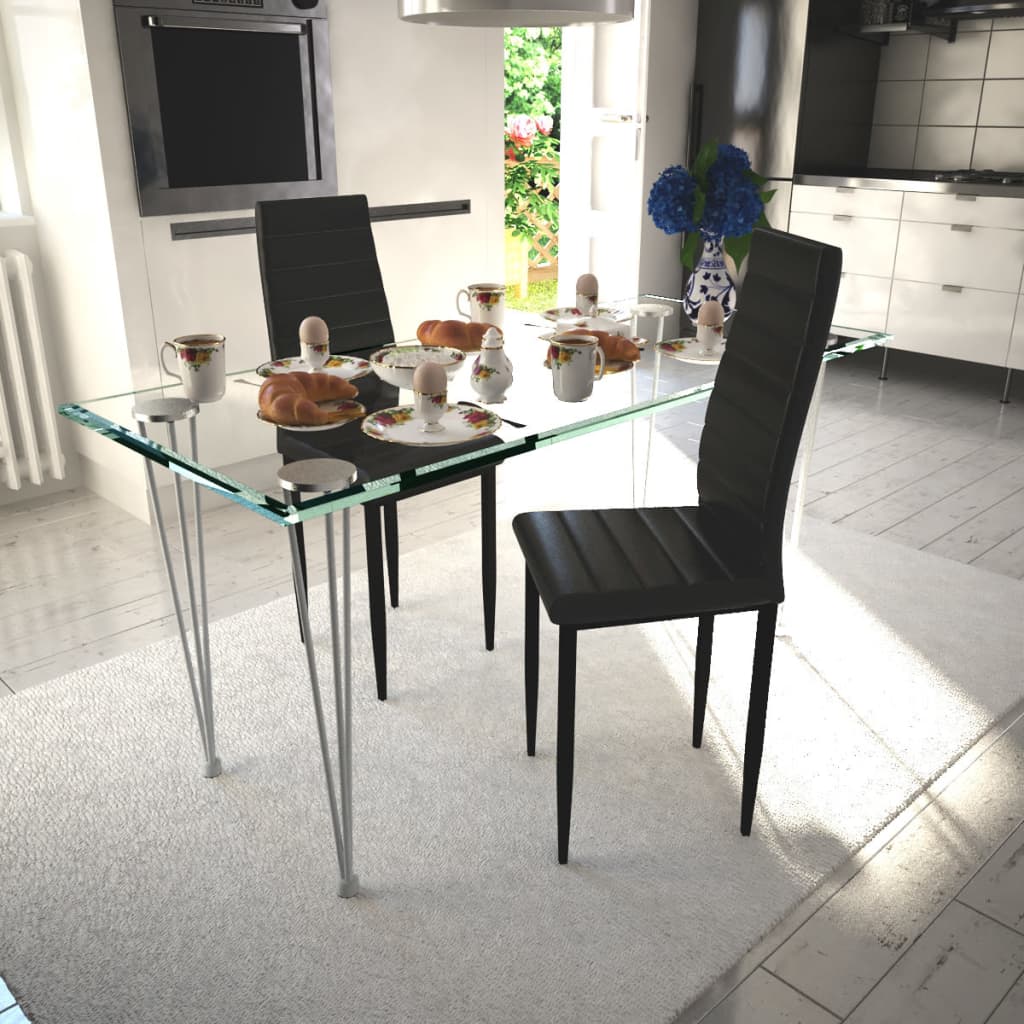 vidaXL Scaune de bucătărie, 2 buc., negru, piele ecologică vidaXL imagine noua 2022