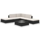 vidaXL 6 pcs conjunto lounge de jardim c/ almofadões vime PE preto