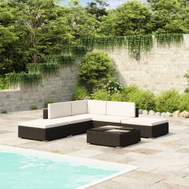 vidaXL 6 pcs conjunto lounge de jardim c/ almofadões vime PE preto[1/7]