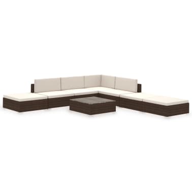 vidaXL Conjunto lounge jardim c/ almofadões 8 pcs vime PE castanho[2/8]