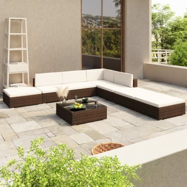 vidaXL Conjunto lounge jardim c/ almofadões 8 pcs vime PE castanho[1/8]
