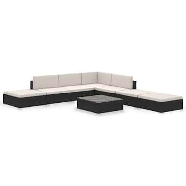 vidaXL 8 pcs conjunto lounge de jardim c/ almofadões vime PE preto[2/7]