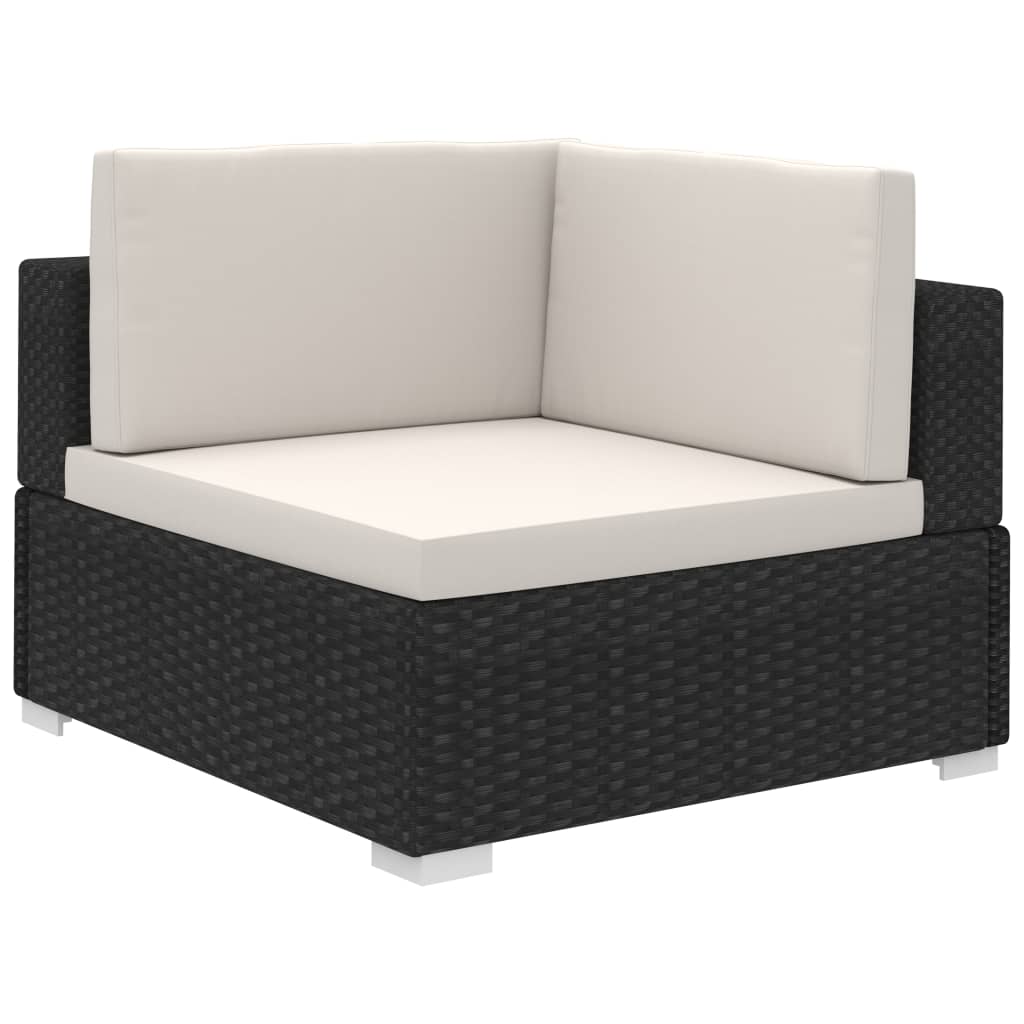 Set mobilier de grădină cu perne, 8 piese, negru, poliratan