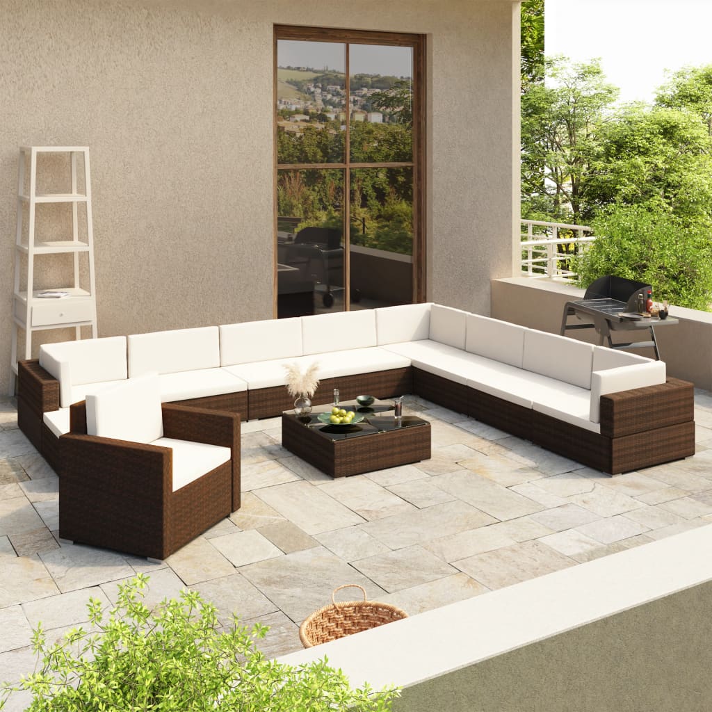 vidaXL Set mobilier de grădină cu perne, 12 piese, maro, poliratan de la vidaxl imagine noua