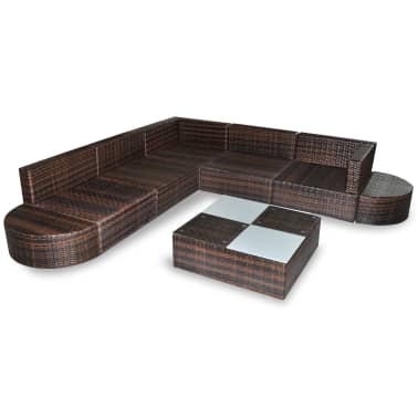 vidaXL 8 pcs conjunto lounge jardim c/ almofadões vime PE castanho[4/5]