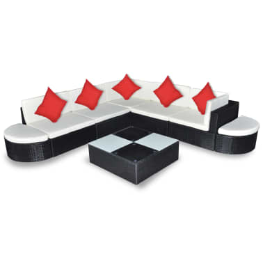 vidaXL 8 pcs conjunto lounge de jardim c/ almofadões vime PE preto[2/5]