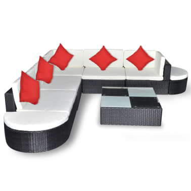 vidaXL 8 pcs conjunto lounge de jardim c/ almofadões vime PE preto[3/5]
