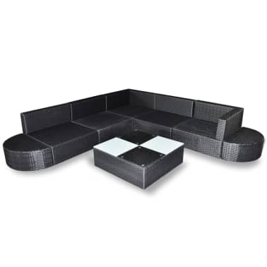 vidaXL 8 pcs conjunto lounge de jardim c/ almofadões vime PE preto[4/5]