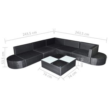 vidaXL 8 pcs conjunto lounge de jardim c/ almofadões vime PE preto[5/5]