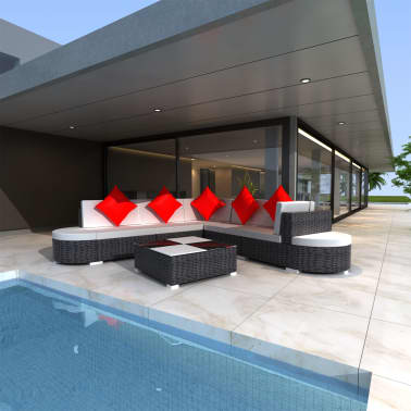 vidaXL 8 pcs conjunto lounge de jardim c/ almofadões vime PE preto[1/5]