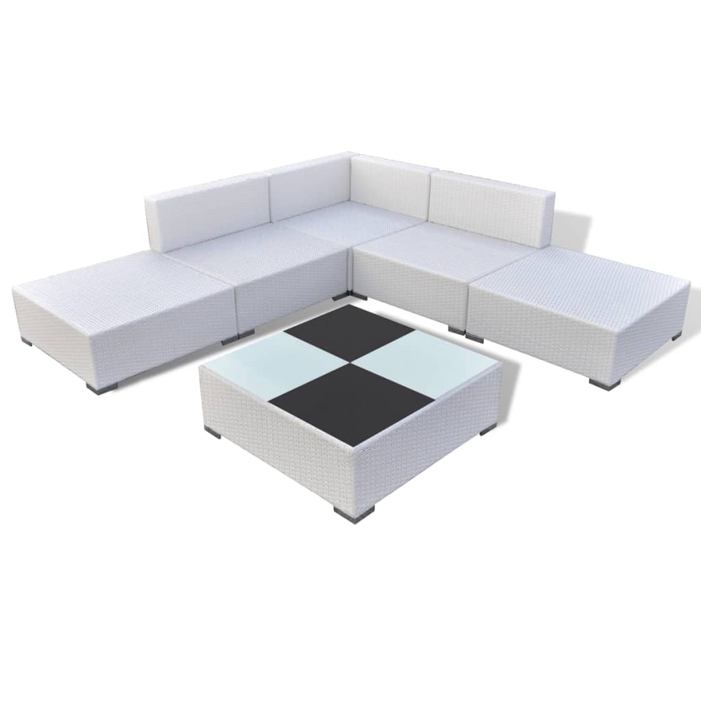 

vidaXL 6-delige Loungeset met kussens poly rattan wit