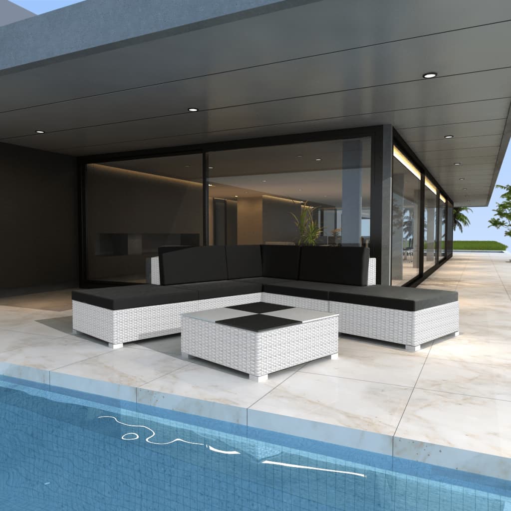 vidaXL Set mobilier de grădină cu perne, 6 piese, alb, poliratan vidaXL imagine model 2022