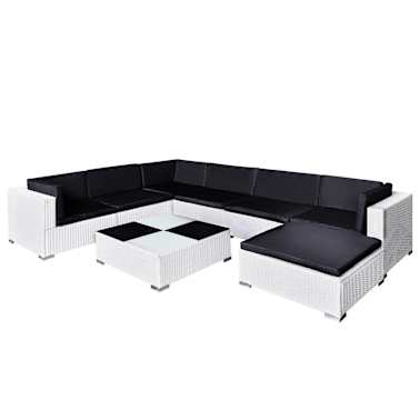 vidaXL 8 pcs conjunto lounge de jardim c/ almofadões vime PE branco[2/7]