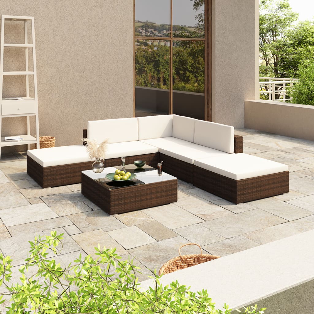 vidaXL Set mobilier de gradina cu perne, 6 piese, maro, poliratan