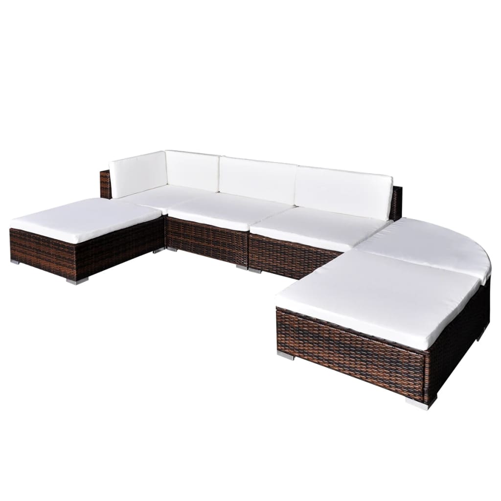 vidaXL 6-tlg. Garten-Lounge-Set mit Auflagen Poly Rattan Braun