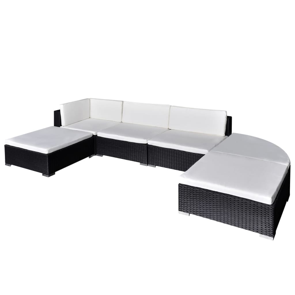 vidaXL 6-tlg. Garten-Lounge-Set mit Auflagen Poly Rattan Schwarz