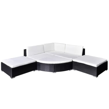 vidaXL 6 pcs conjunto lounge de jardim c/ almofadões vime PE preto[2/4]