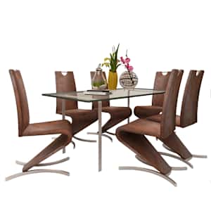 vidaXL Valgomojo kėdės, 6 vnt., rudos spalvos, dirbtinė oda