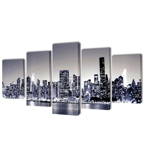 Must-valge New Yorgi siluetiga l&otilde;uend seinale 100 x 50 cm
