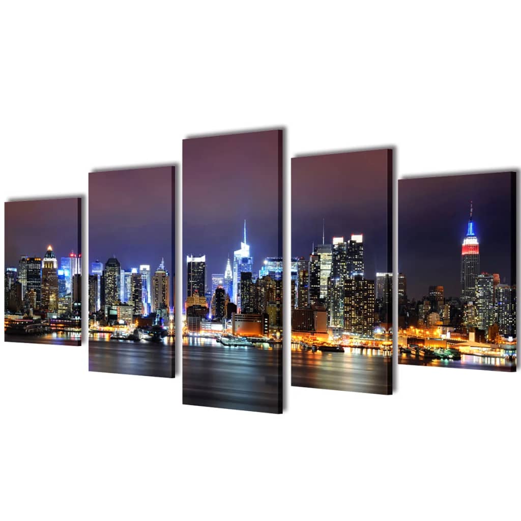 Set de tablouri pânză, colorat, imprimeu New York Skyline, 100x50 cm 