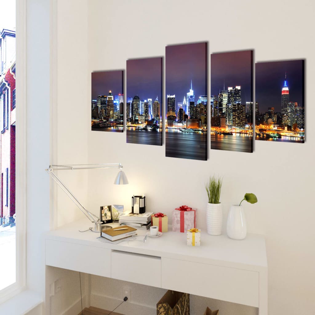 Vászon falikép szett színes new york-i Skyline 200 x 100 cm 