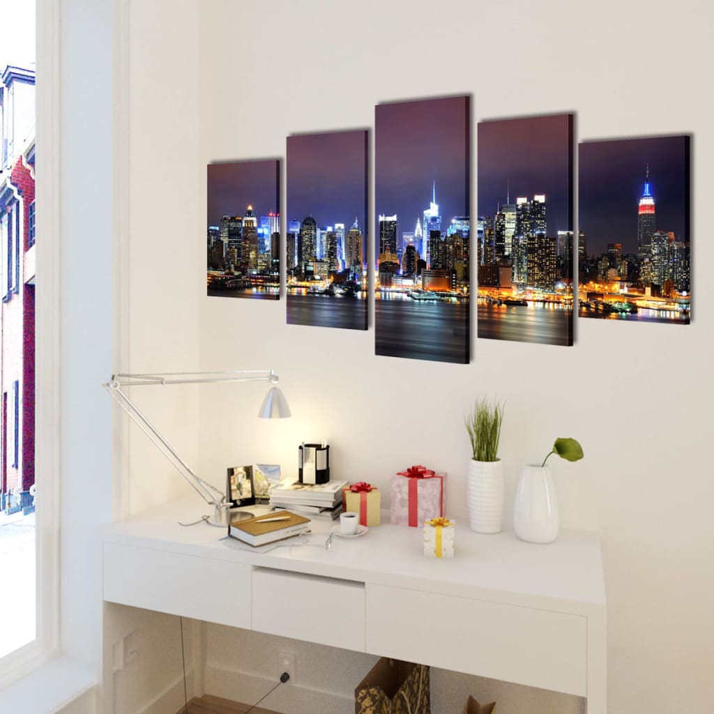 vidaXL Canvas muurdruk set Kleurrijke New York skyline 200 x 100 cm afbeelding