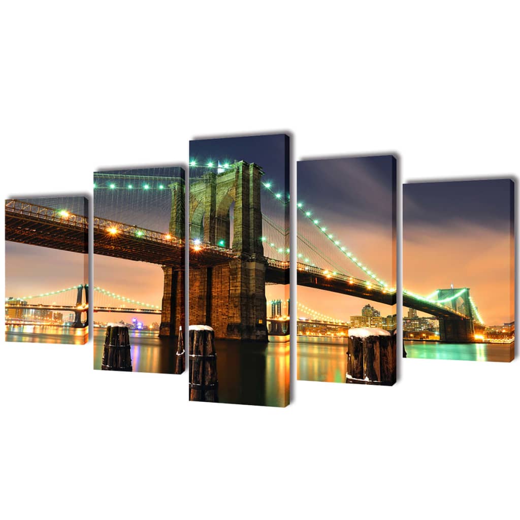 Set tablouri din pânză cu imprimeu Podul Brooklyn, 100 x 50 cm vidaXL