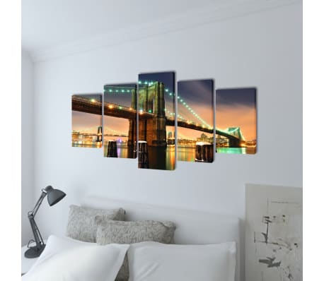 Canvas Wall Print Set Brooklyn Bridge 100 x 50 cm