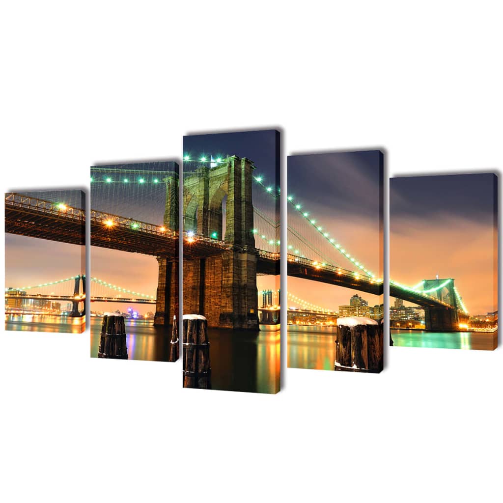 vidaXL Canvas Wall Print Set Brooklyn Bridge 79" x 39"