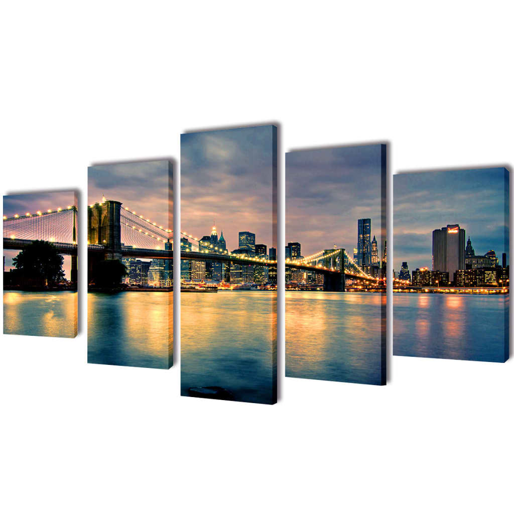 Set tablouri de perete din pânză, model podul Brooklyn, 100 x 5 cm imagine vidaxl.ro