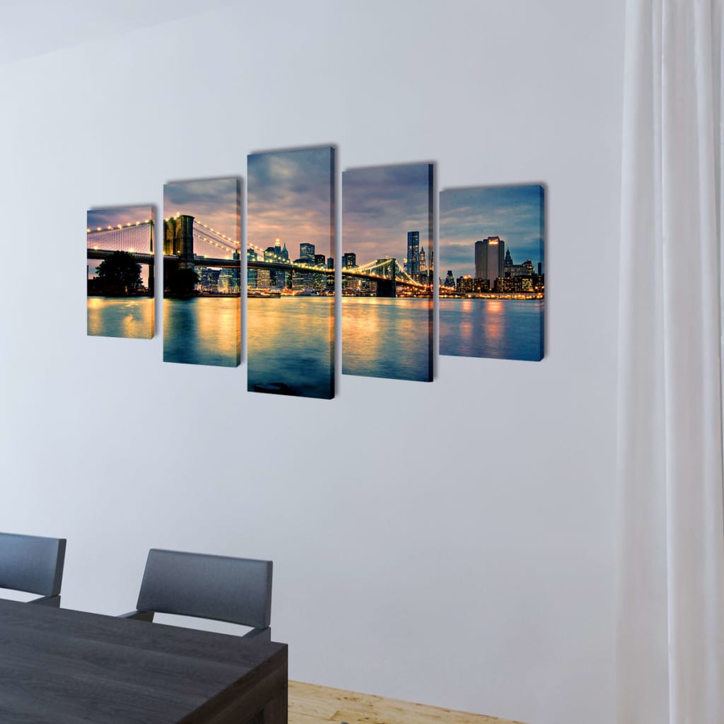 VidaXL - vidaXL Canvasdoeken Brooklyn Bridge uitzicht over river 100 x 50 cm