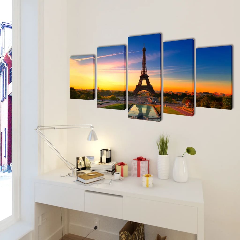 5 pz Set Stampa su Tela da Muro La Torre Eiffel 200 x 100 cm