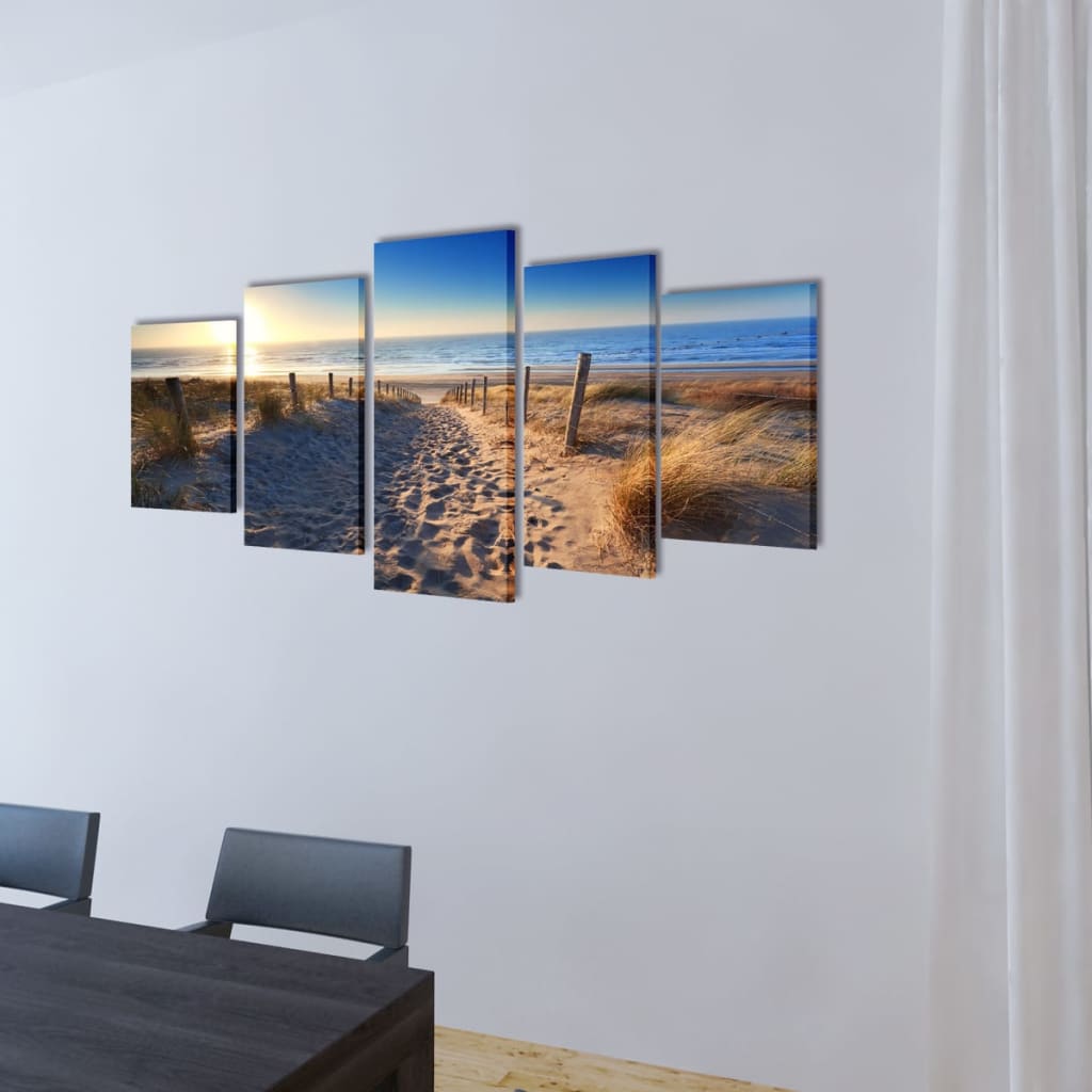 vidaXL Vászon falikép szett homokos tengerpart 200 x 100 cm