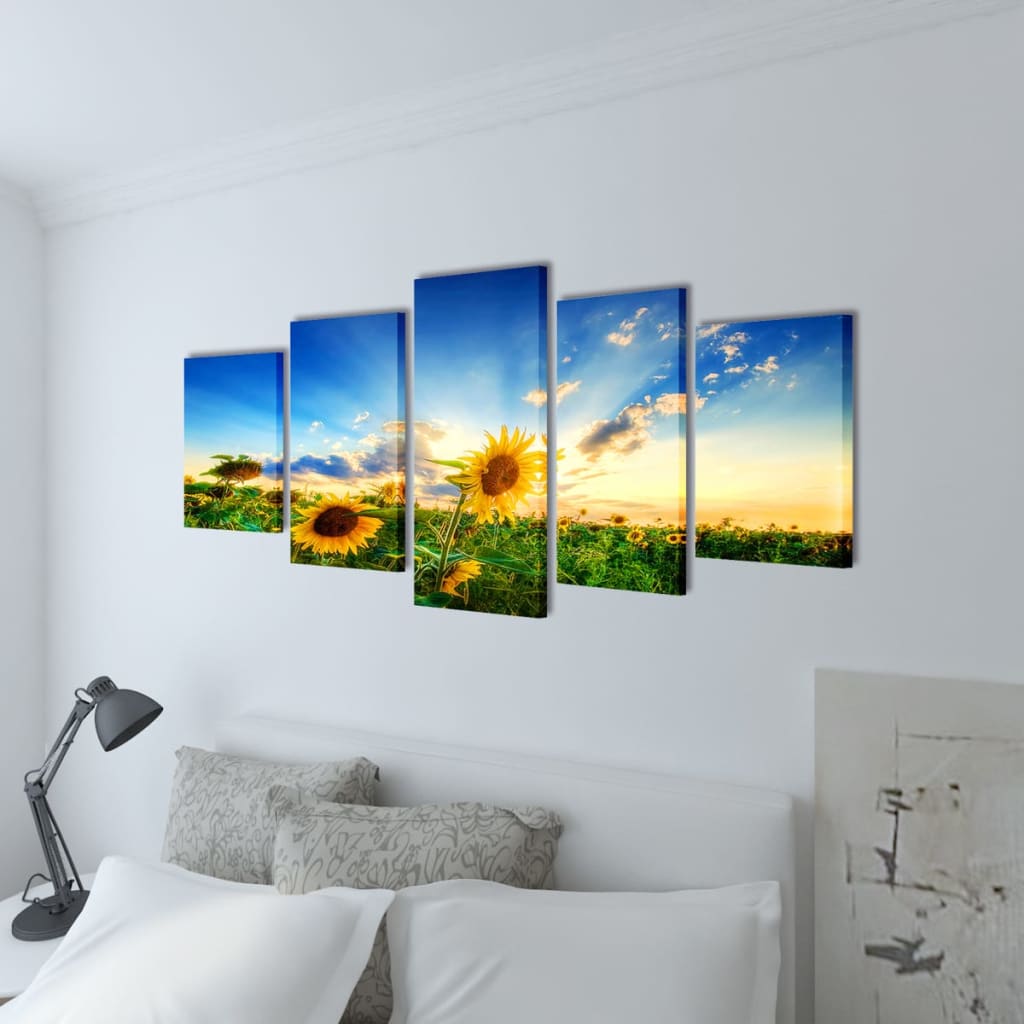 Canvas Wall Print Set Sunflower 100 x 50 cm