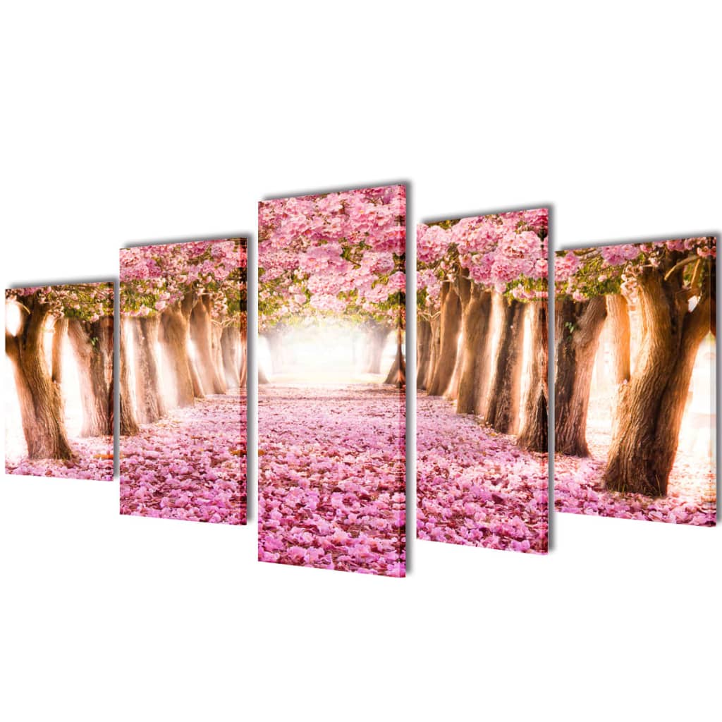 Set tablouri imprimate pe pânză Cireși înfloriți, 100×50 cm vidaXL