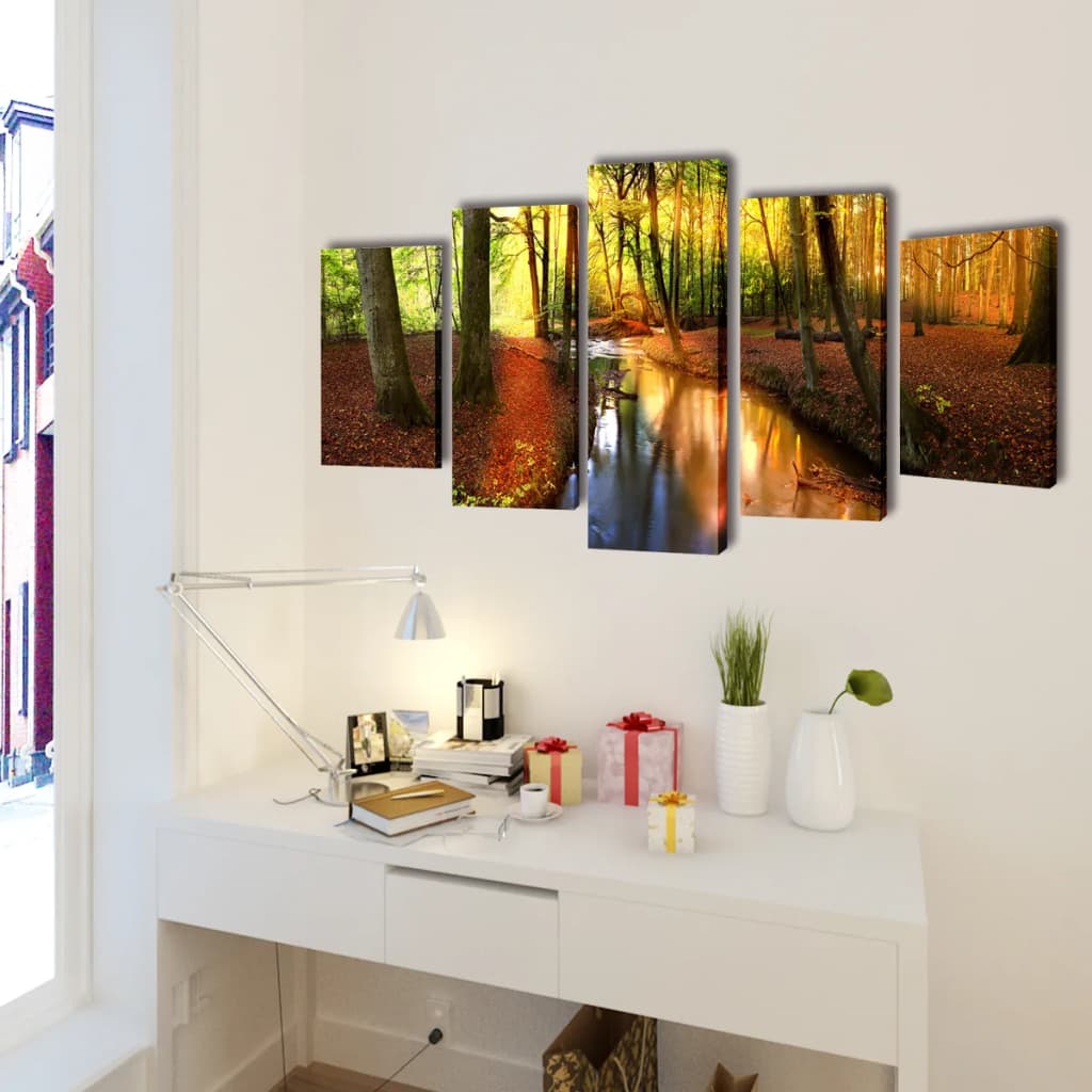 vidaXL Canvas muurdruk set bos 100 x 50 cm afbeelding