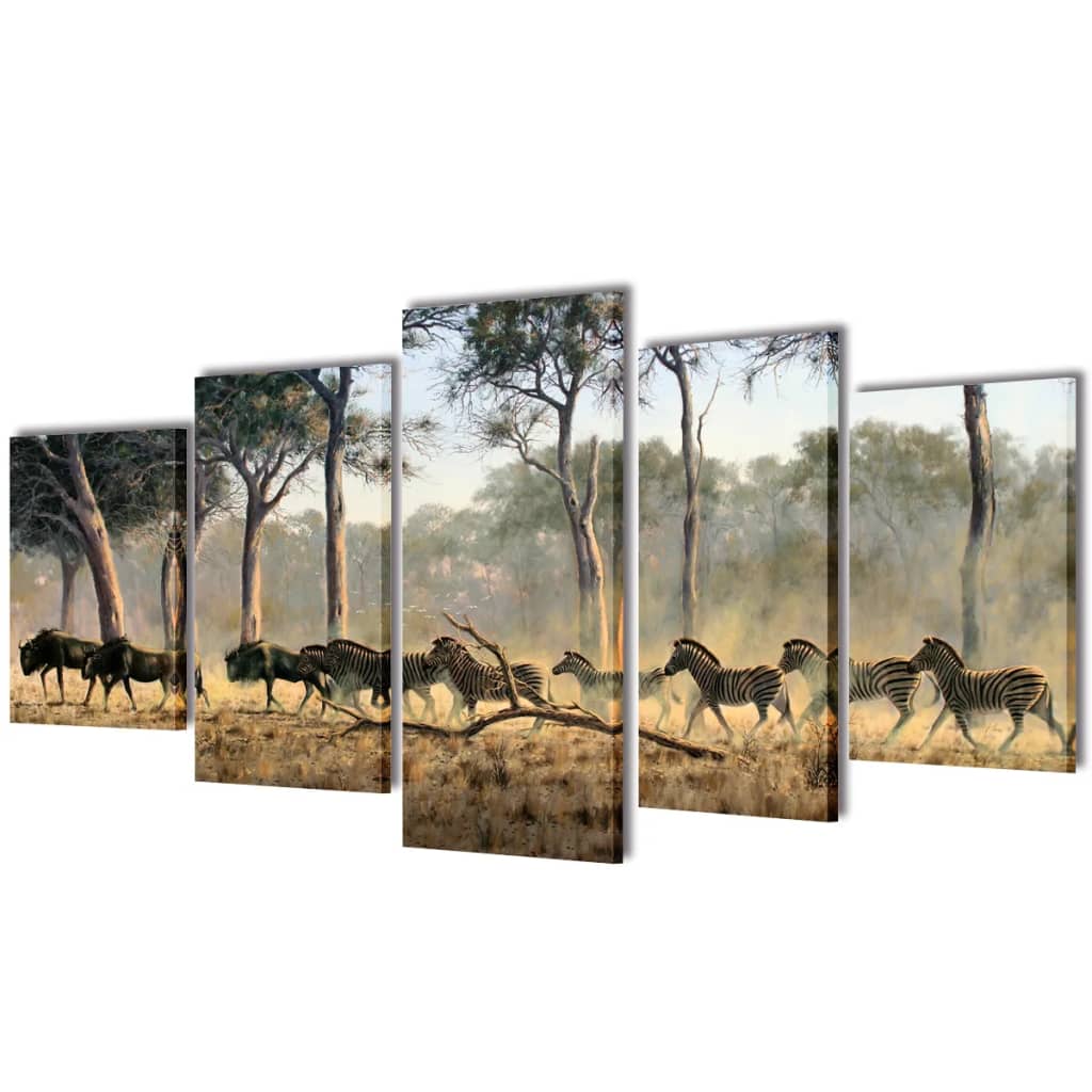 Set tablouri imprimate pe pânză Zebre 200 x 50 cm vidaXL