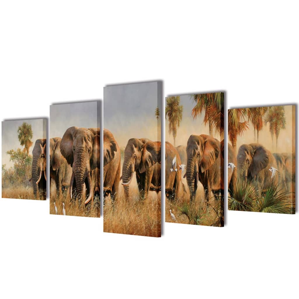 Set tablouri pânză cu imprimeu elefanți, 100 x 50 cm vidaXL