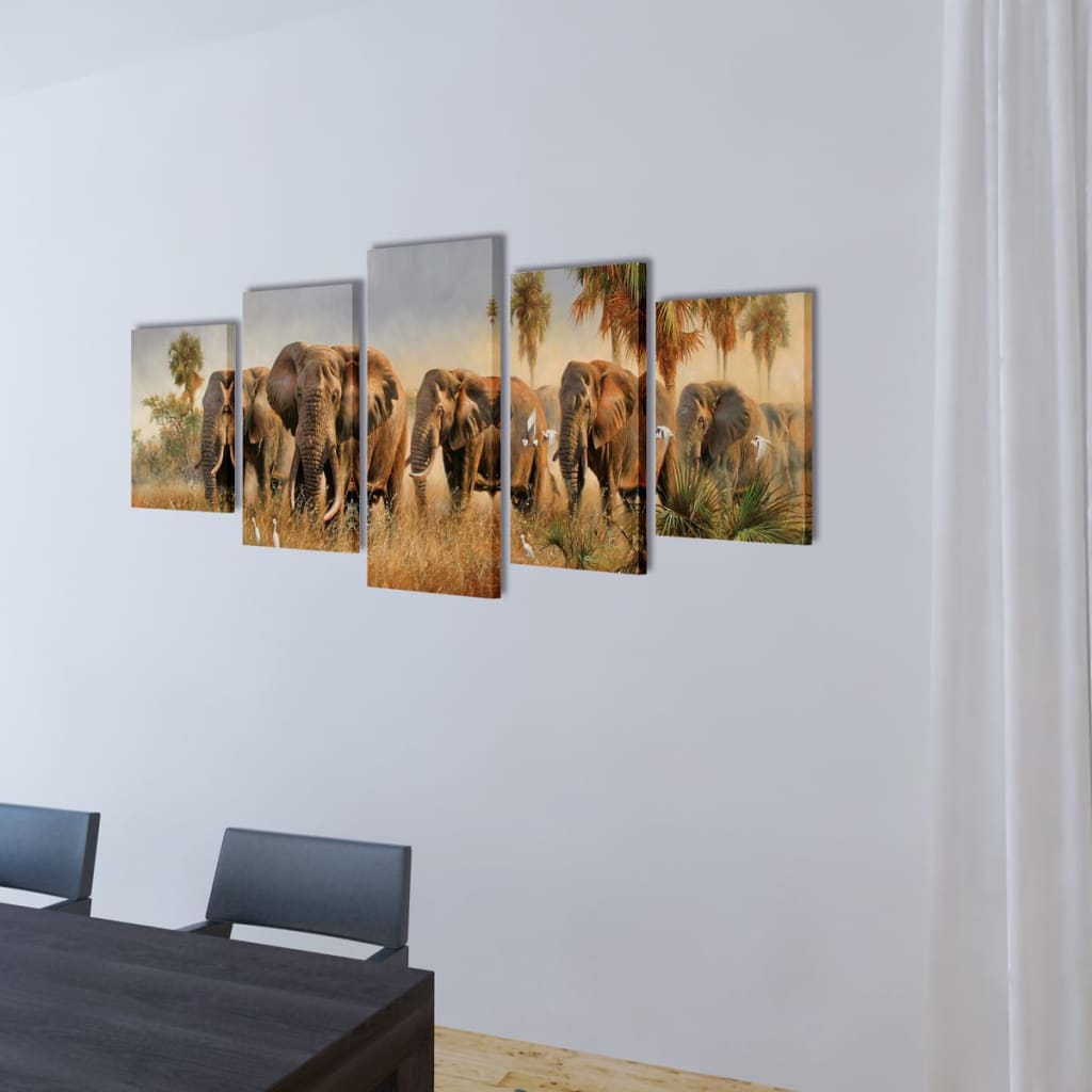 Nyomtatott vászon falikép szett elefántok 100 x 50 cm 