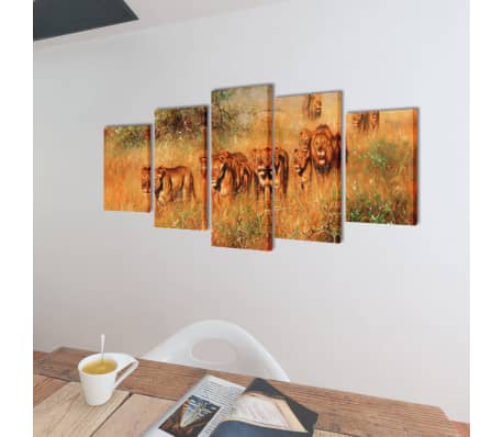 Kanvasbilledsæt løver 200 x 100 cm