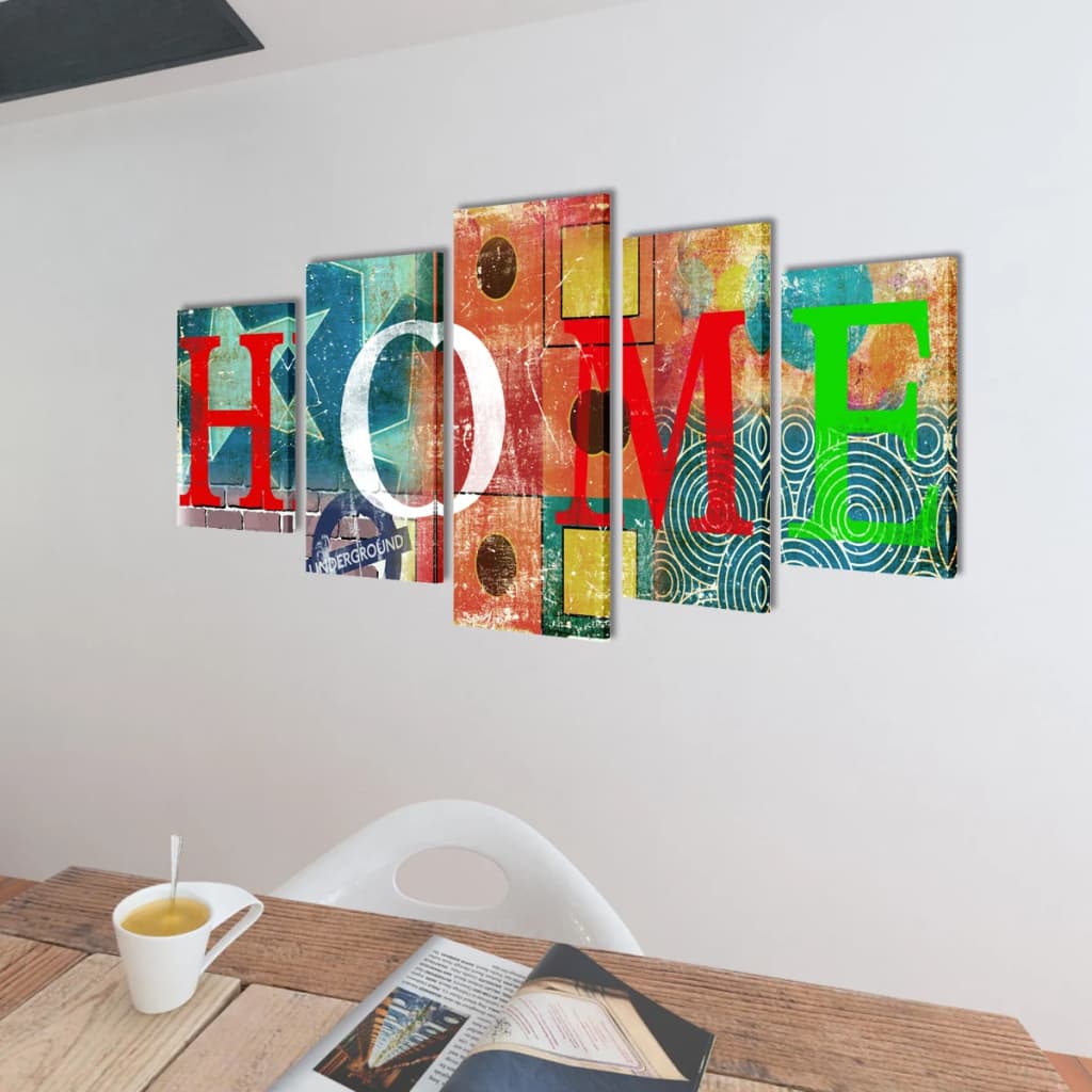 Nyomtatott vászon falikép szett színes "Home" dizájn 200 x 100 cm 