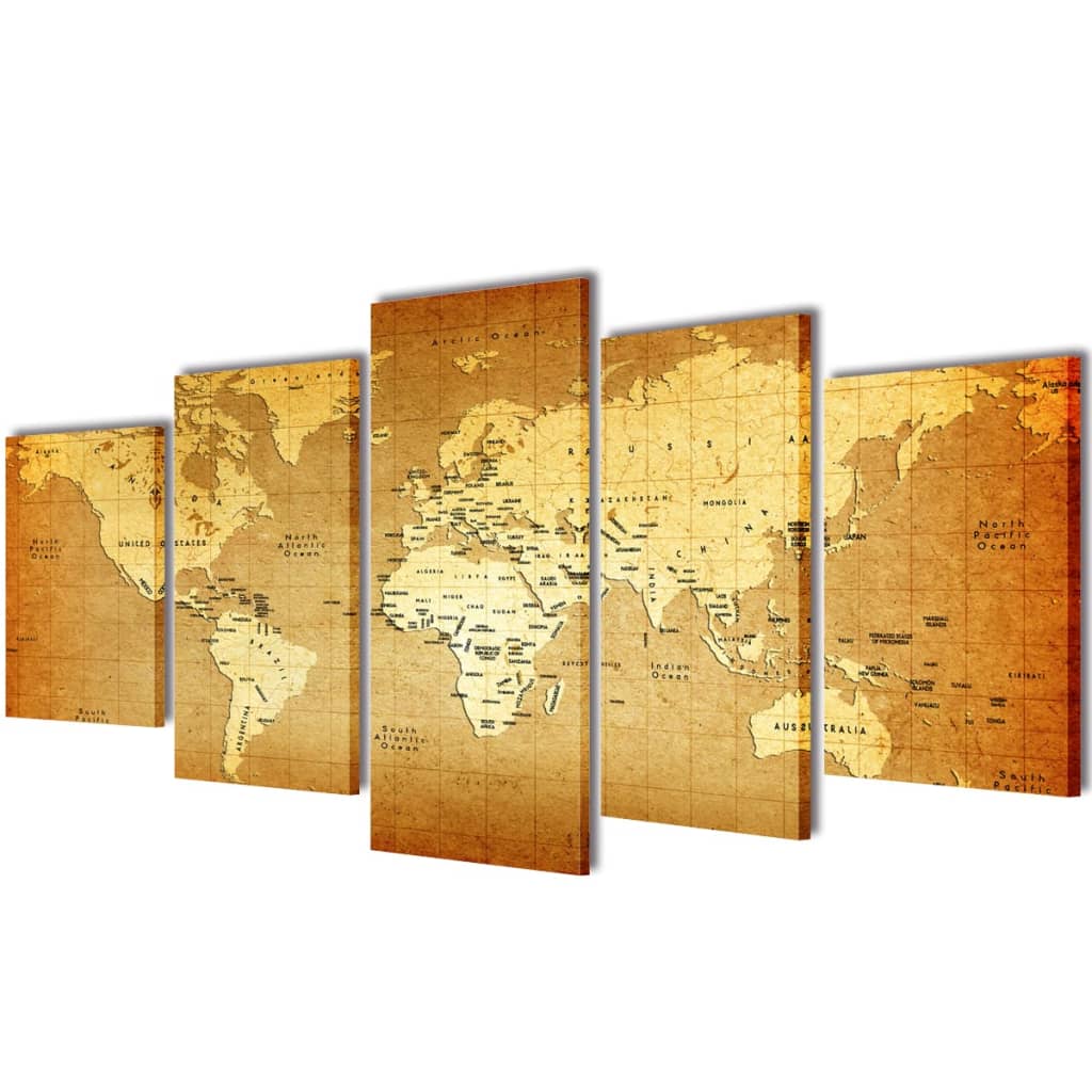 Poza Set tablouri din panza cu imprimeu harta lumii, 100 x 50 cm