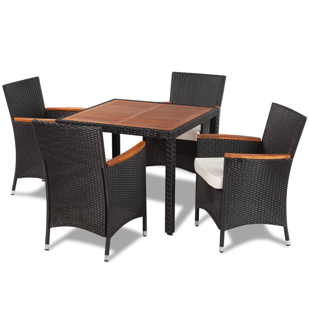 Rattanowy zestaw jadalniany - 1 stół + 4 krzesła + 4 poduszki - czarny