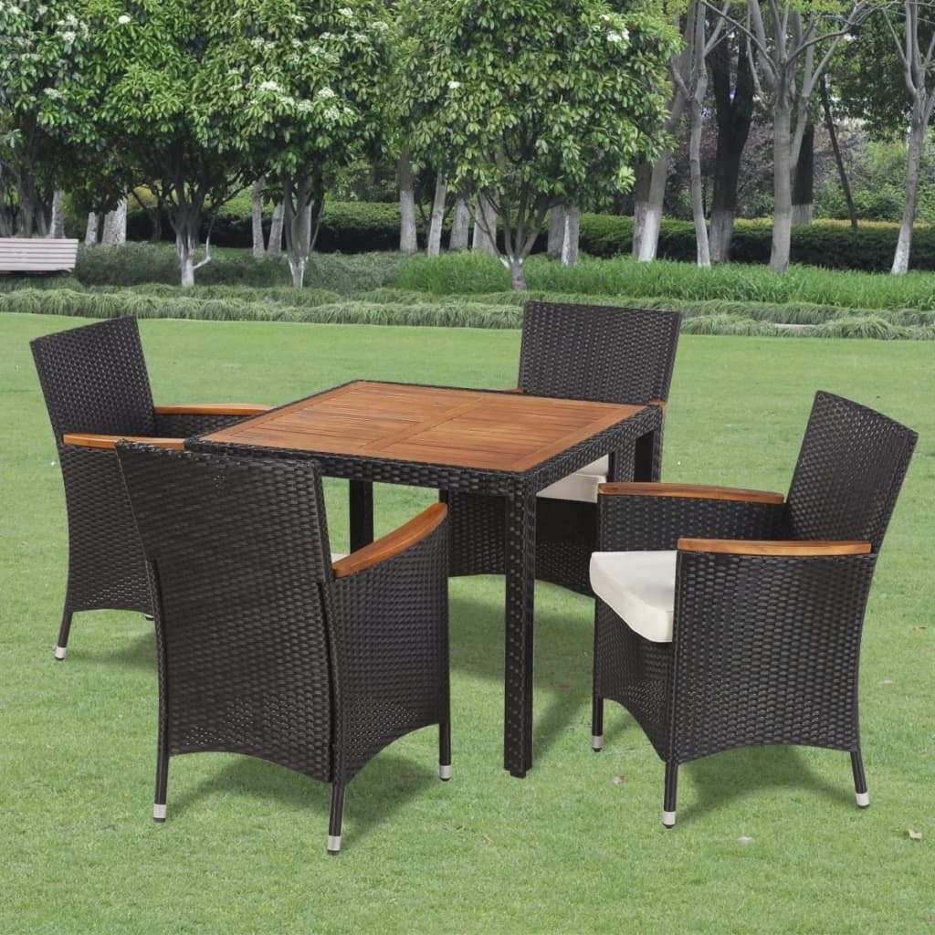 vidaXL Set mobilier de exterior cu perne, 5 piese, negru, poliratan