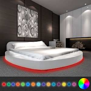 Postel s matrací LED bílá umělá kůže 180 x 200 cm