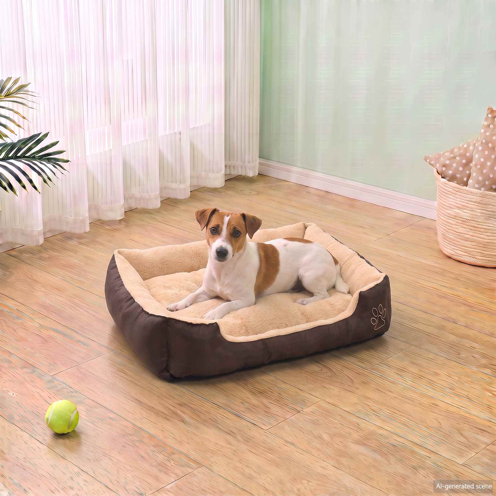 Varm hundeseng med pude S - brun/beige, vandafvisende