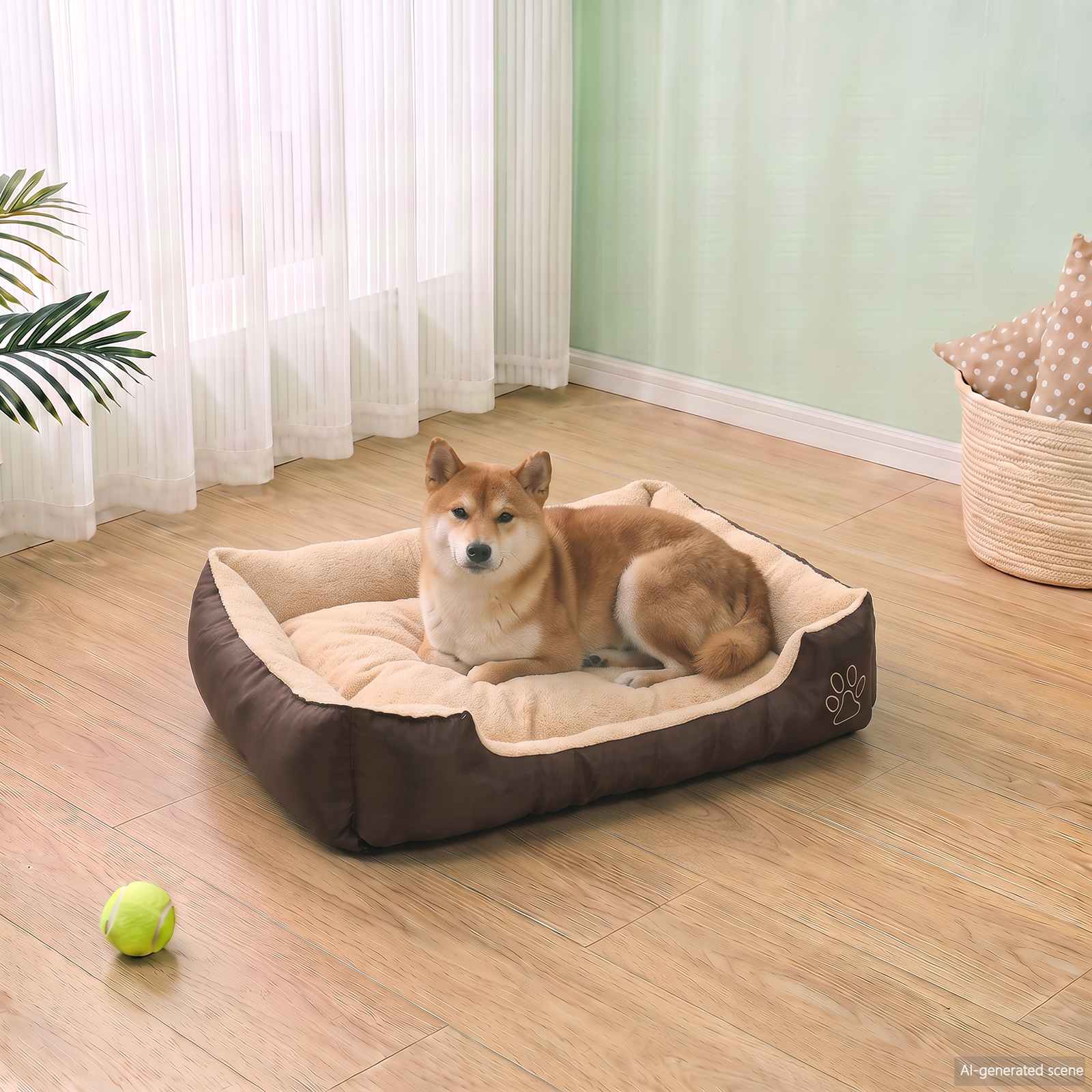 Varm hundeseng med pude M - brun/beige, vandafvisende